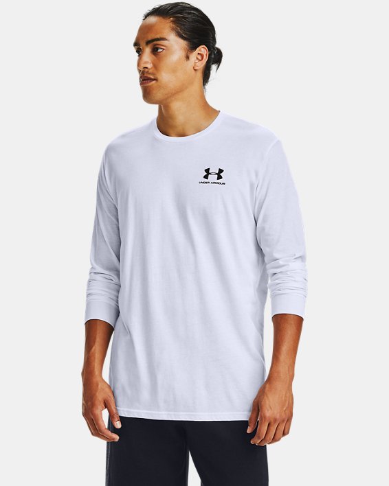Men's UA Sportstyle Left Chest Long Sleeve in White image number 0